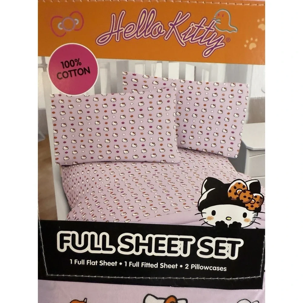 Hello‎ Kitty Halloween Pumpkin Pink Sheets Full Size Cotton